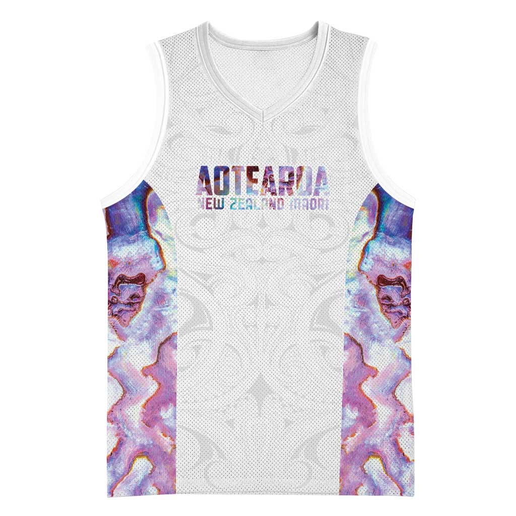 Custom New Zealand Aotearoa Basketball Jersey Pink Maori Paua Shell Indigenous - Polynesian Pride