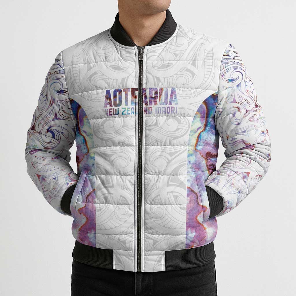 Custom New Zealand Aotearoa Bomber Puffer Jacket Pink Maori Paua Shell Indigenous - Polynesian Pride