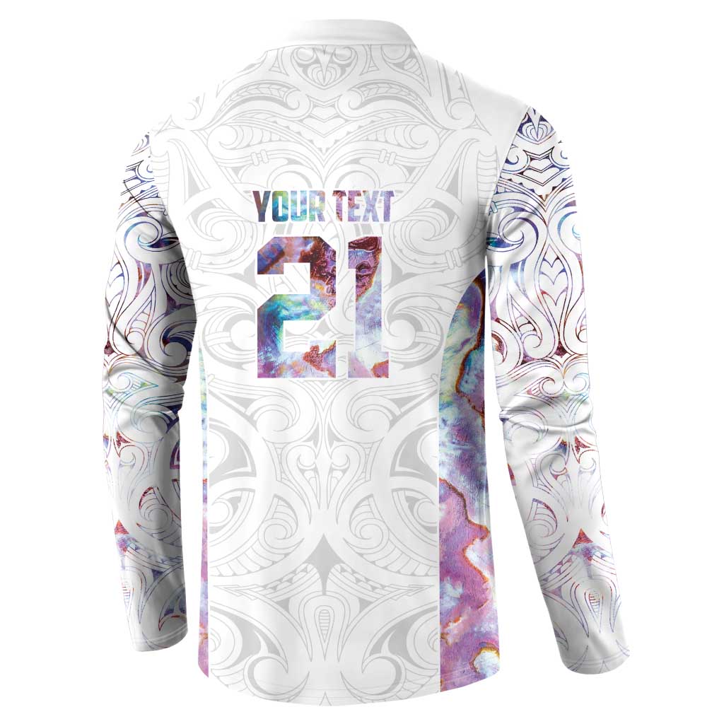 Custom New Zealand Aotearoa Button Sweatshirt Pink Maori Paua Shell Indigenous - Polynesian Pride