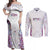 Custom New Zealand Aotearoa Couples Matching Off Shoulder Maxi Dress and Long Sleeve Button Shirt Pink Maori Paua Shell Indigenous - Polynesian Pride