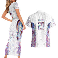 Custom New Zealand Aotearoa Couples Matching Short Sleeve Bodycon Dress and Hawaiian Shirt Pink Maori Paua Shell Indigenous - Polynesian Pride