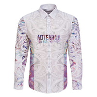 Custom New Zealand Aotearoa Family Matching Long Sleeve Bodycon Dress and Hawaiian Shirt Pink Maori Paua Shell Indigenous LT9 Dad's Shirt - Long Sleeve Pink - Polynesian Pride