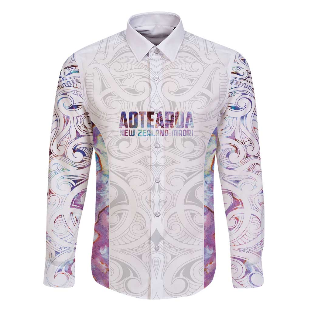 Custom New Zealand Aotearoa Family Matching Mermaid Dress and Hawaiian Shirt Pink Maori Paua Shell Indigenous LT9 Dad's Shirt - Long Sleeve Pink - Polynesian Pride