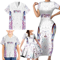 Custom New Zealand Aotearoa Family Matching Short Sleeve Bodycon Dress and Hawaiian Shirt Pink Maori Paua Shell Indigenous LT9 - Polynesian Pride