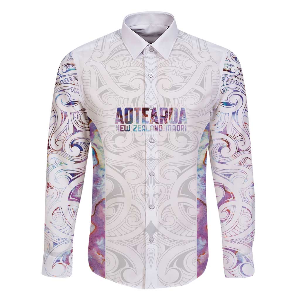 Custom New Zealand Aotearoa Family Matching Short Sleeve Bodycon Dress and Hawaiian Shirt Pink Maori Paua Shell Indigenous LT9 Dad's Shirt - Long Sleeve Pink - Polynesian Pride