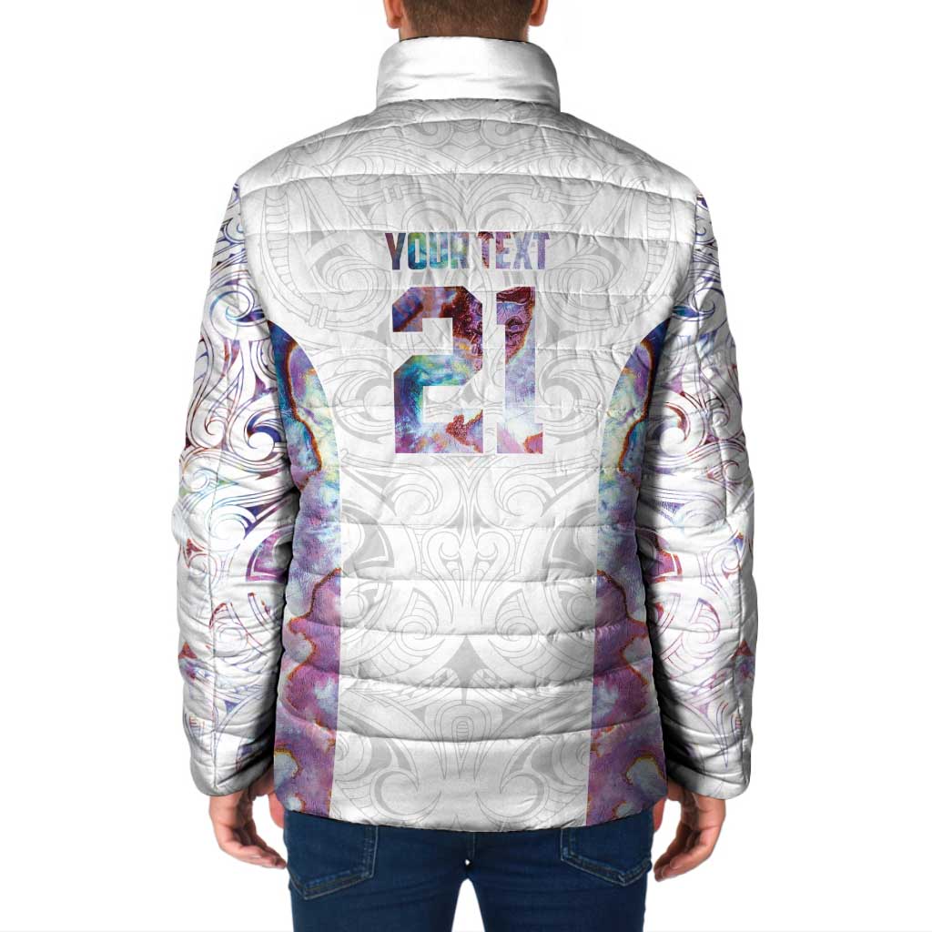 Custom New Zealand Aotearoa Padded Jacket Pink Maori Paua Shell Indigenous - Polynesian Pride