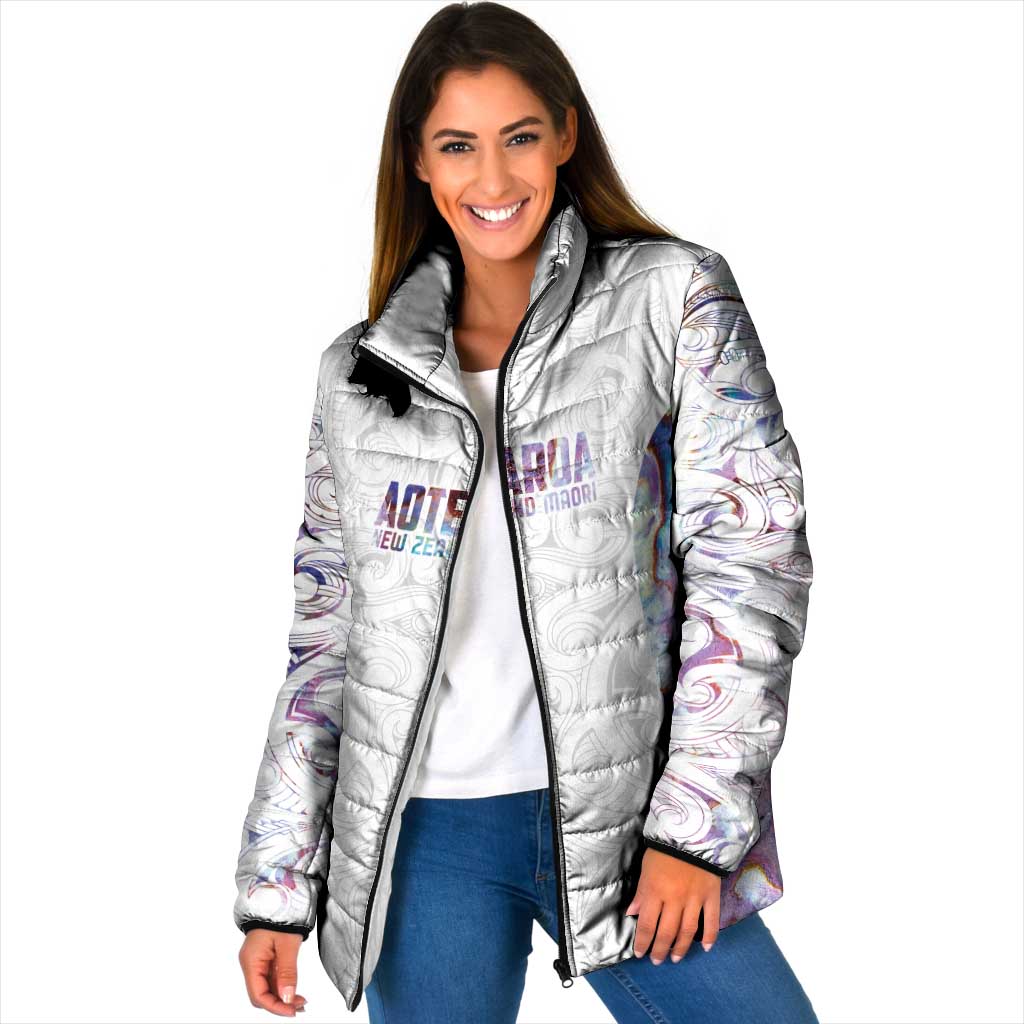 Custom New Zealand Aotearoa Padded Jacket Pink Maori Paua Shell Indigenous - Polynesian Pride
