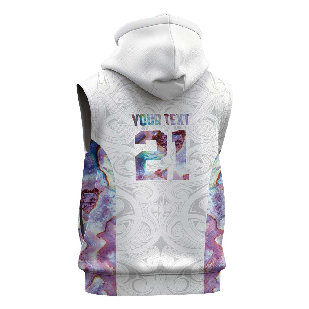 Custom New Zealand Aotearoa Sleeveless Hoodie Pink Maori Paua Shell Indigenous - Polynesian Pride