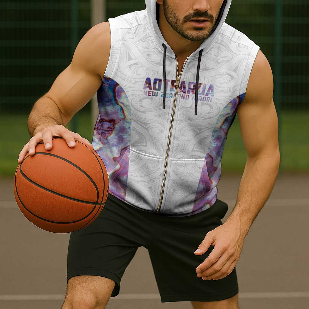 Custom New Zealand Aotearoa Sleeveless Zip Hoodie Pink Maori Paua Shell Indigenous - Polynesian Pride