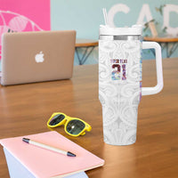 Custom New Zealand Aotearoa Tumbler With Handle Pink Maori Paua Shell Indigenous - Polynesian Pride