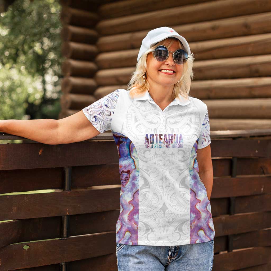 Custom New Zealand Aotearoa Women Polo Shirt Pink Maori Paua Shell Indigenous - Polynesian Pride