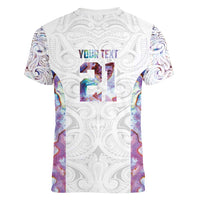 Custom New Zealand Aotearoa Women V-Neck T-Shirt Pink Maori Paua Shell Indigenous - Polynesian Pride