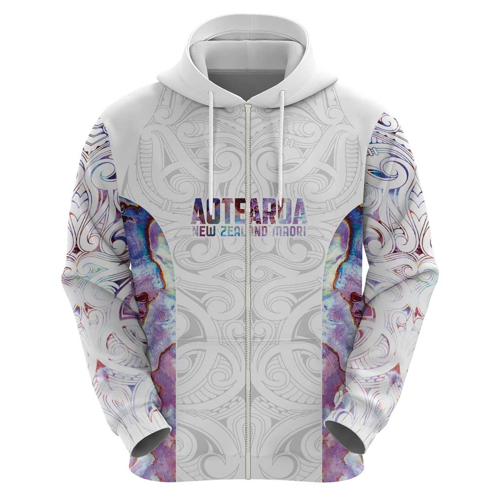 Custom New Zealand Aotearoa Zip Hoodie Pink Maori Paua Shell Indigenous - Polynesian Pride