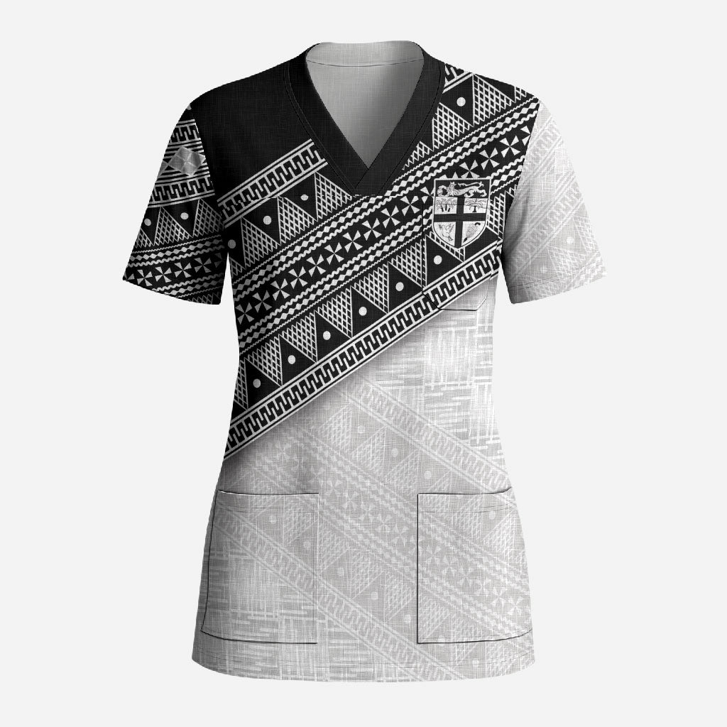 2026 Autumn Rugby Nations Fiji Custom Scrub Top Fijian Tapa Tribal Lauhala Inspired
