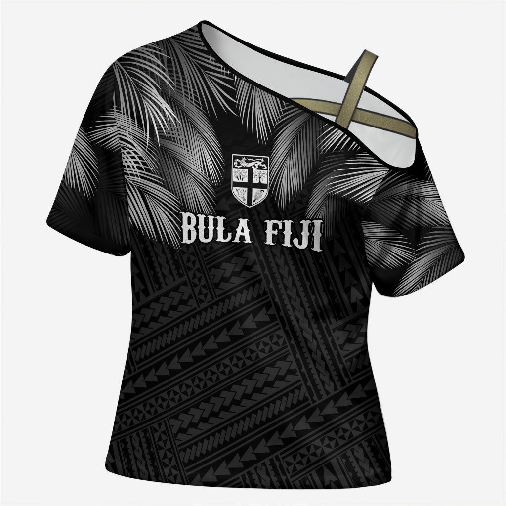 2026 Autumn Rugby Nations Fiji Custom Cross Shoulder Shirt Fijian Palm Leaf Tapa Tribal Inspired