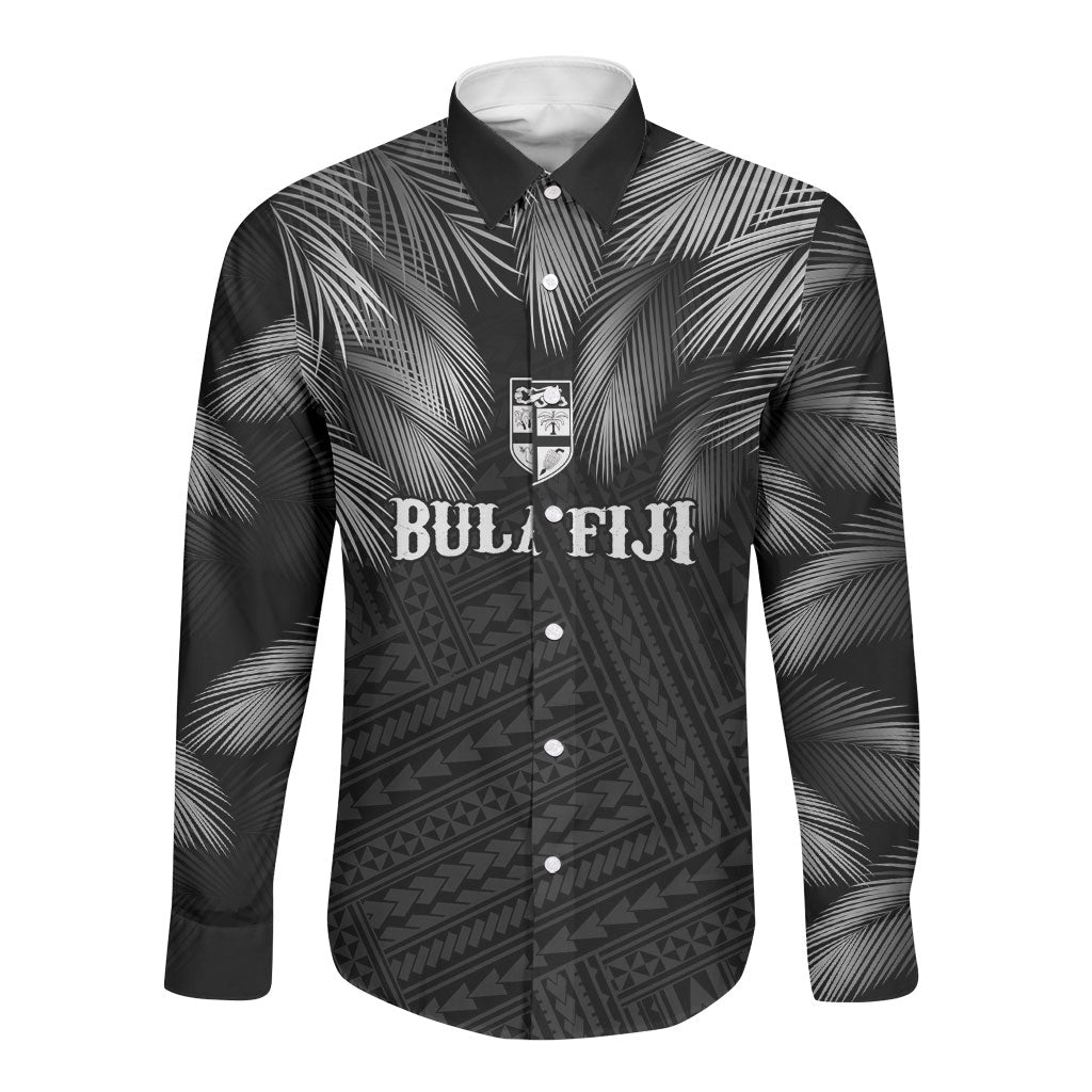2026 Autumn Rugby Nations Fiji Custom Long Sleeve Button Shirt Fijian Palm Leaf Tapa Tribal Inspired