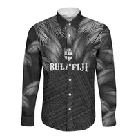 2026 Autumn Rugby Nations Fiji Custom Long Sleeve Button Shirt Fijian Palm Leaf Tapa Tribal Inspired LT9 Unisex Black - Polynesian Pride