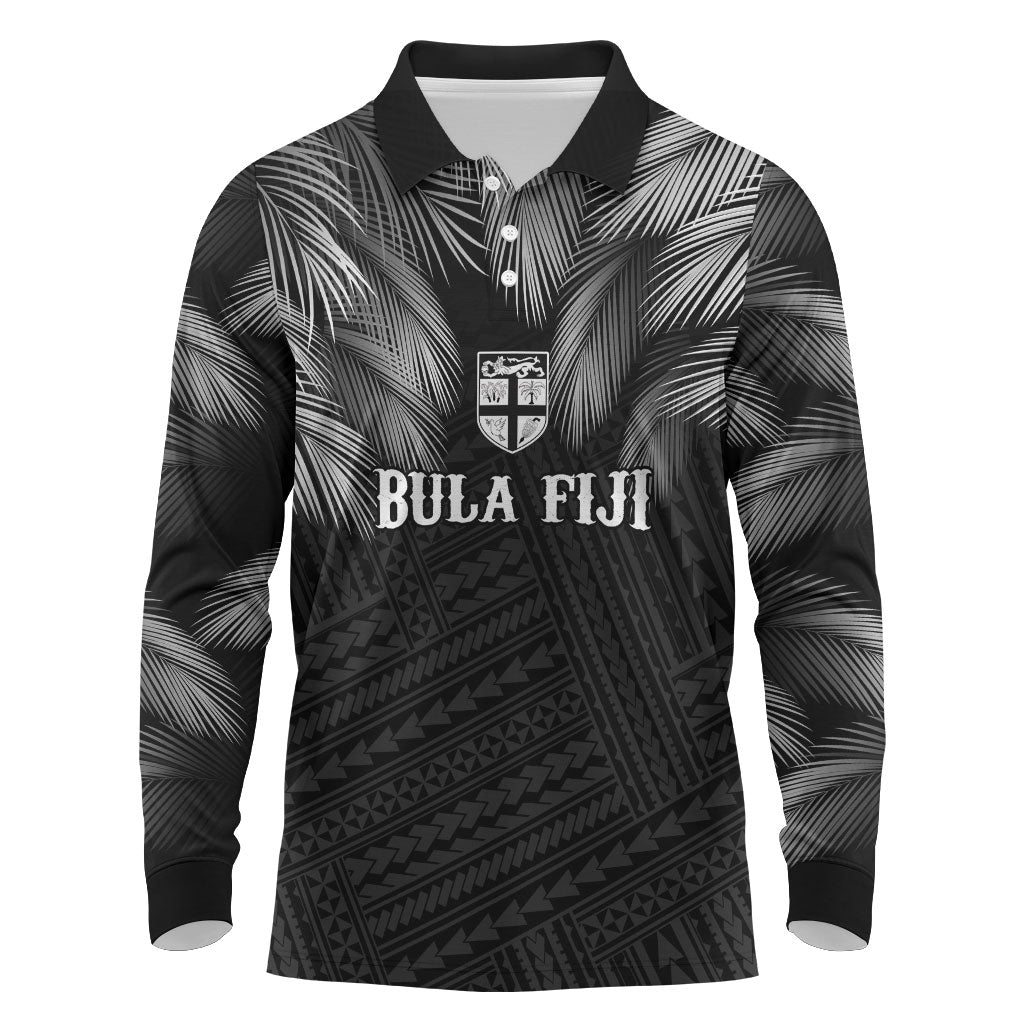 2026 Autumn Rugby Nations Fiji Custom Long Sleeve Polo Shirt Fijian Palm Leaf Tapa Tribal Inspired