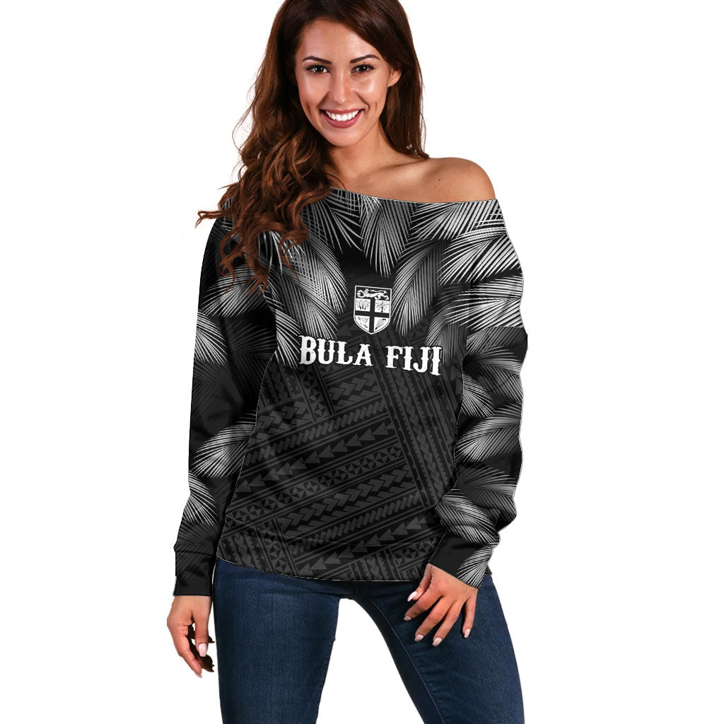 2026 Autumn Rugby Nations Fiji Custom Off Shoulder Sweater Fijian Palm Leaf Tapa Tribal Inspired