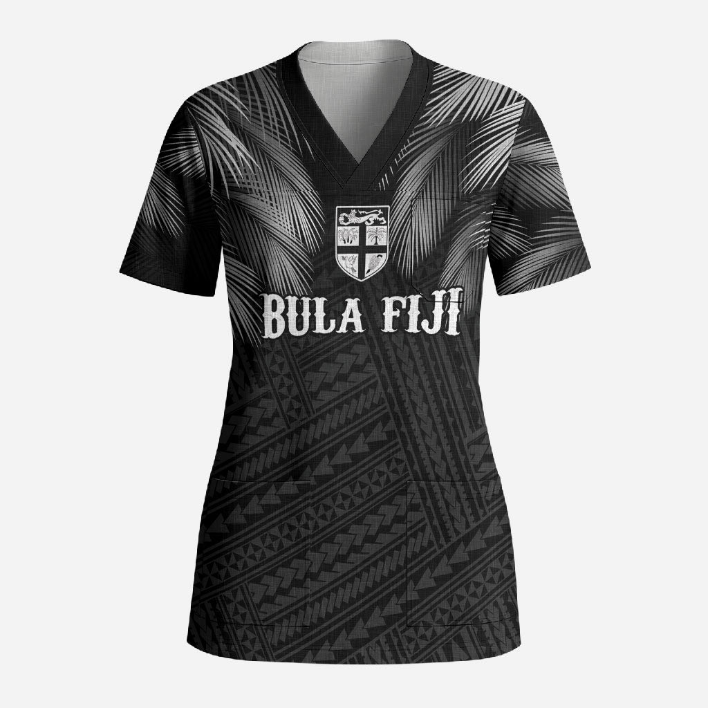 2026 Autumn Rugby Nations Fiji Custom Scrub Top Fijian Palm Leaf Tapa Tribal Inspired