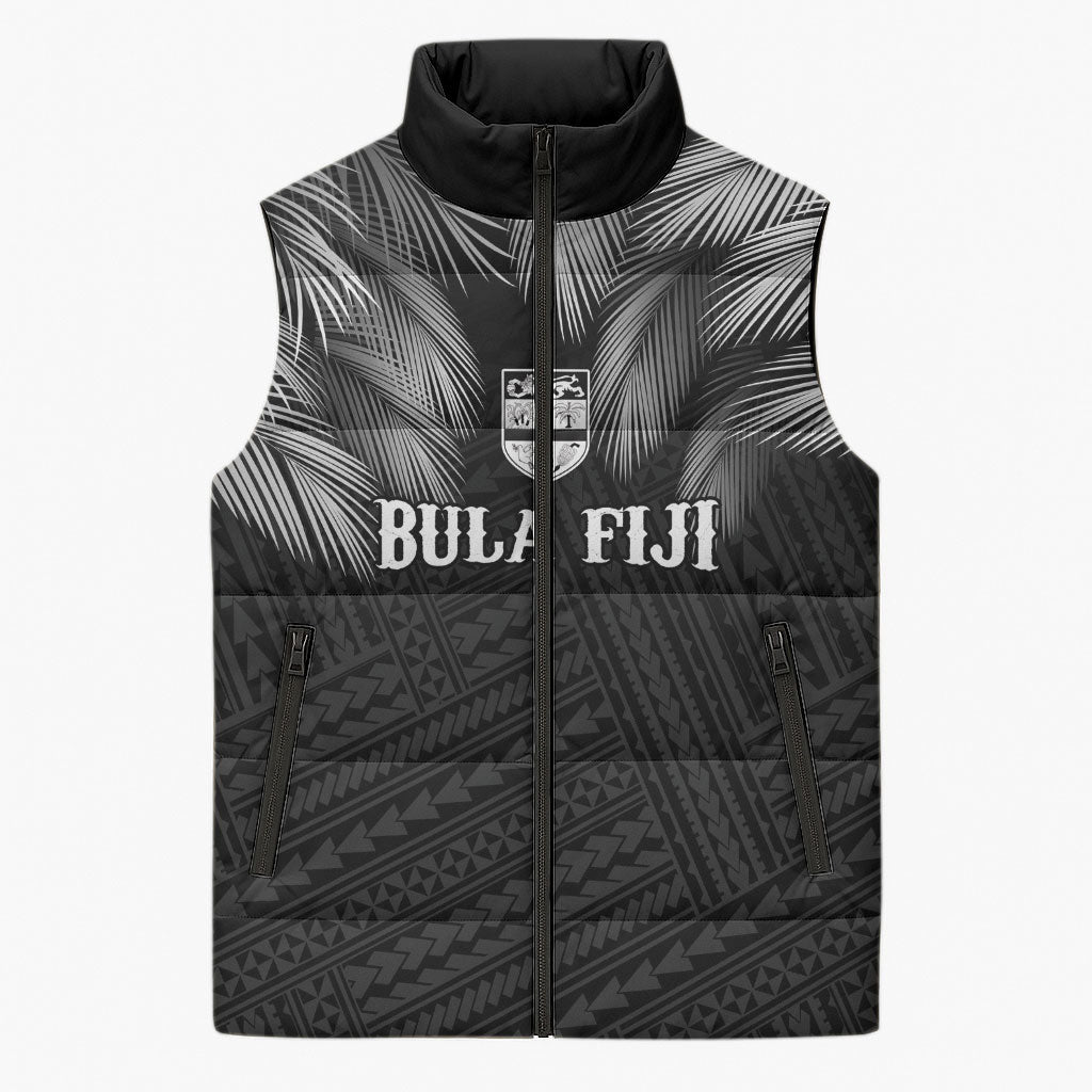 2026 Autumn Rugby Nations Fiji Custom Sleeveless Puffer Jacket Fijian Palm Leaf Tapa Tribal Inspired