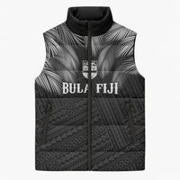 2026 Autumn Rugby Nations Fiji Custom Sleeveless Puffer Jacket Fijian Palm Leaf Tapa Tribal Inspired LT9 Unisex Black - Polynesian Pride