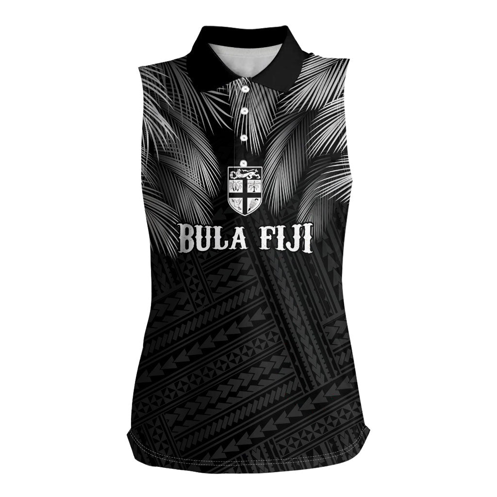 2026 Autumn Rugby Nations Fiji Custom Women Sleeveless Polo Shirt Fijian Palm Leaf Tapa Tribal Inspired