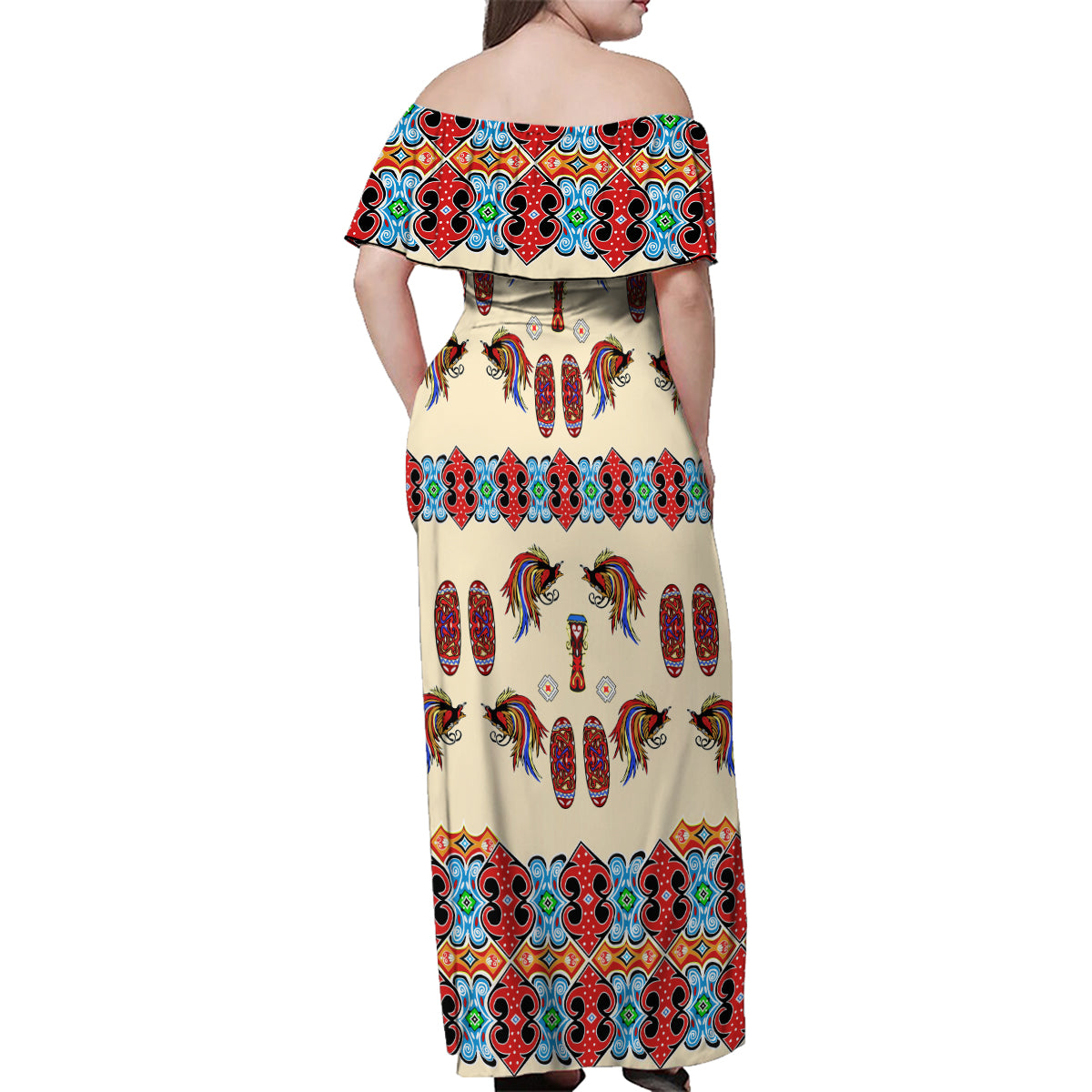 Papua Batik Motif Bird Of Paradise and Native Papuan Shield Family Matching Off Shoulder Maxi Dress and Hawaiian Shirt LT9 - Polynesian Pride