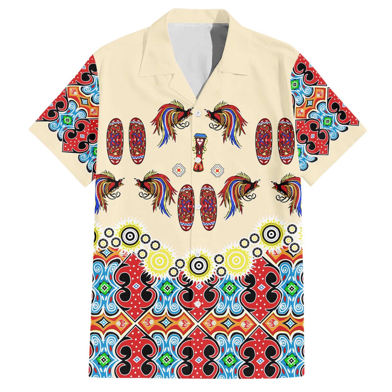 Papua Batik Motif Bird Of Paradise and Native Papuan Shield Hawaiian Shirt LT9 Beige - Polynesian Pride