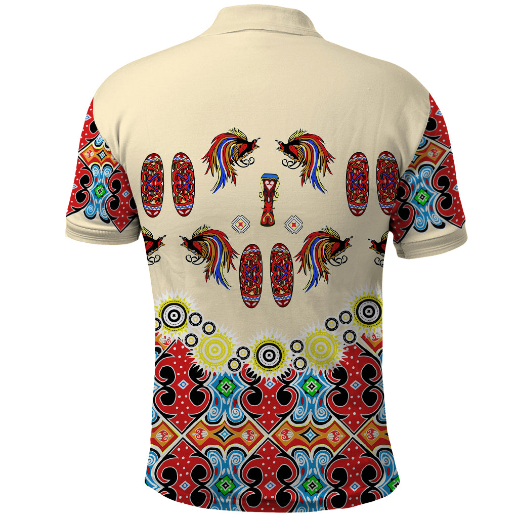 Papua Batik Motif Bird Of Paradise and Native Papuan Shield Polo Shirt LT9 - Polynesian Pride