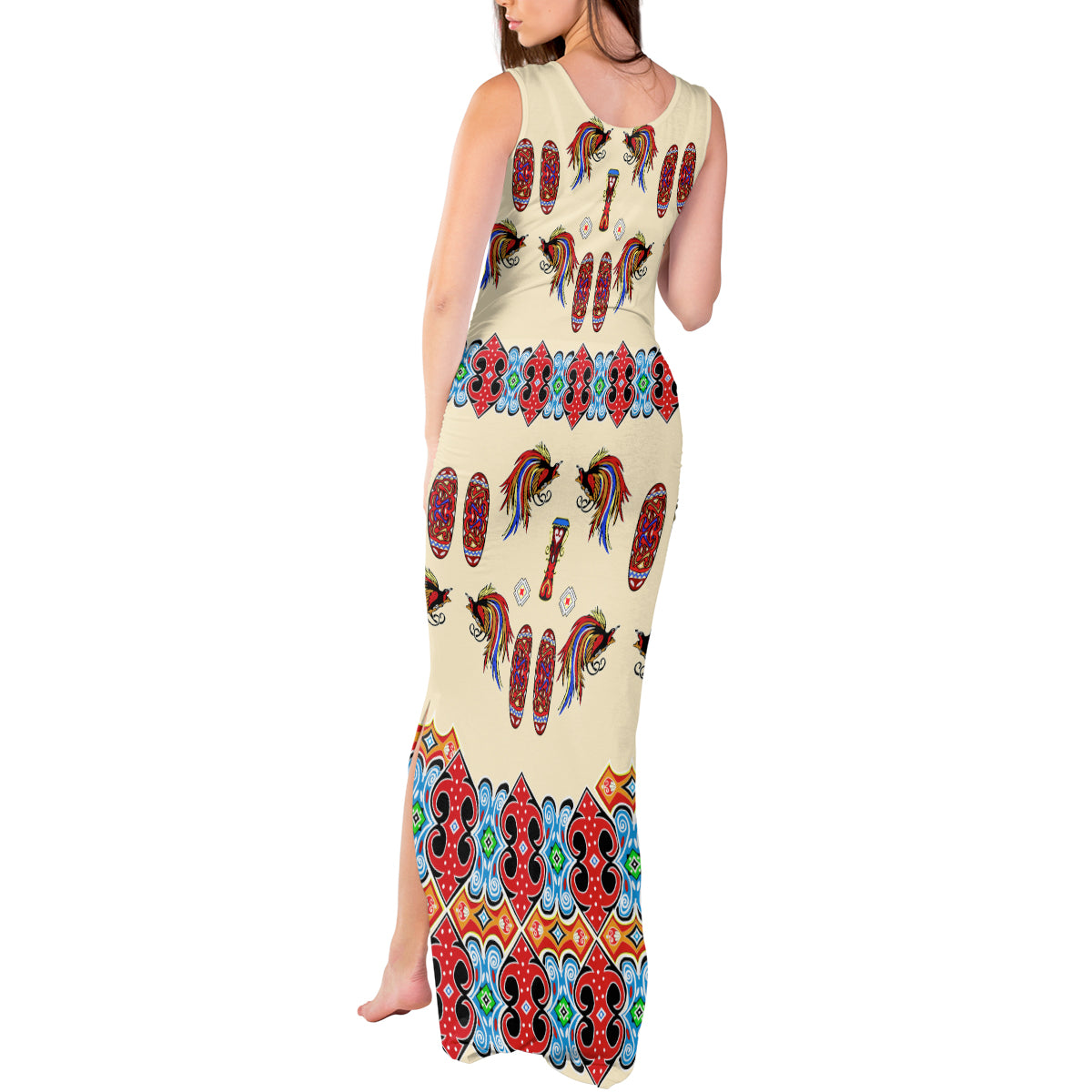 Papua Batik Motif Bird Of Paradise and Native Papuan Shield Tank Maxi Dress LT9 - Polynesian Pride