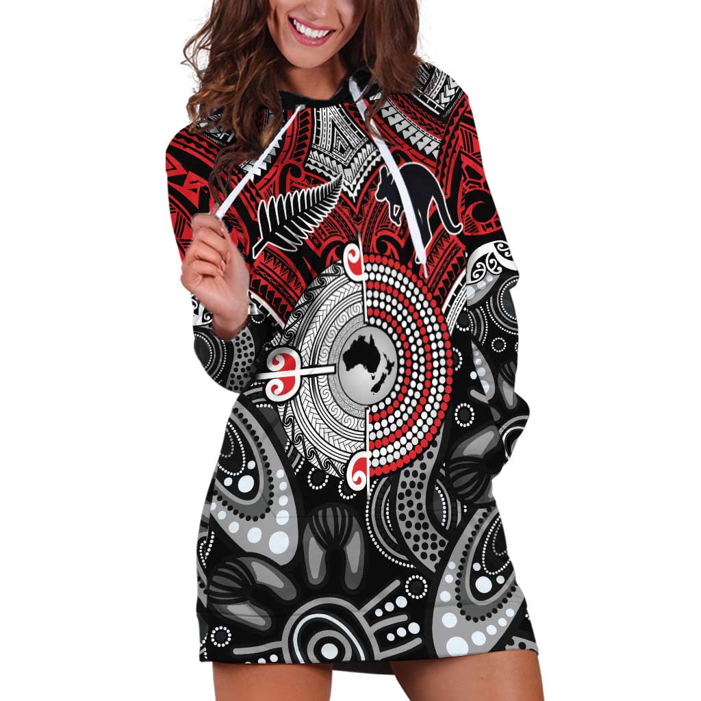 Aotearoa and Australia Hoodie Dress New Zealand Honour The Treaty Ake!Ake!Ake!