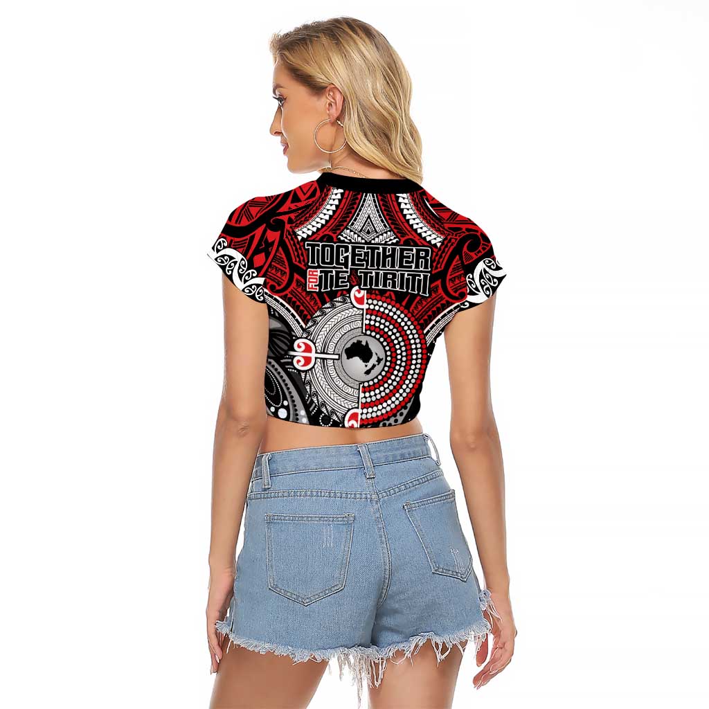 Aotearoa and Australia Raglan Cropped T Shirt New Zealand Honour The Treaty Ake!Ake!Ake!