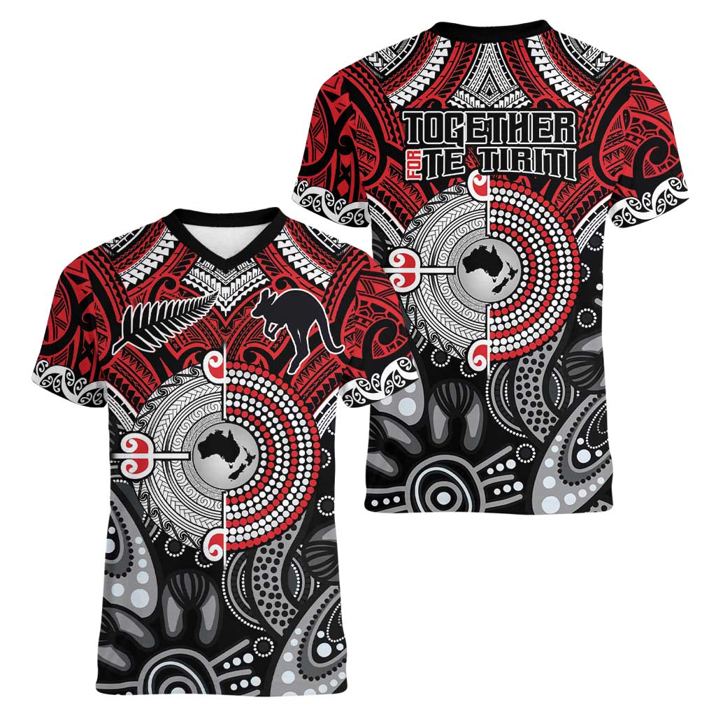 Aotearoa and Australia Women V-Neck T-Shirt New Zealand Honour The Treaty Ake!Ake!Ake! LT9 - Polynesian Pride
