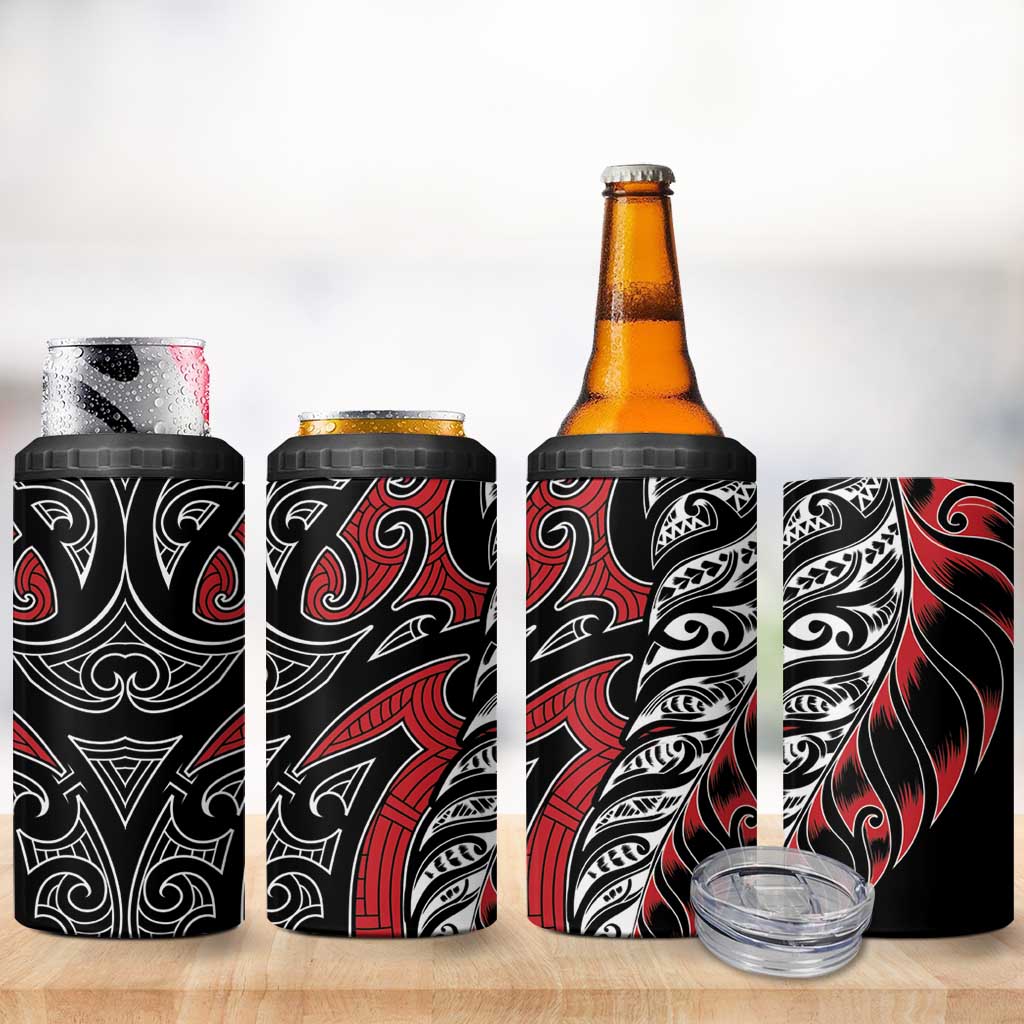 Koru Fern New Zealand 4 in 1 Can Cooler Tumbler Maori Tribal Pattern