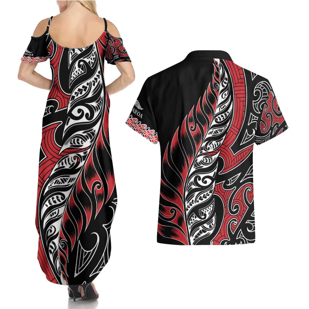 Koru Fern New Zealand Couples Matching Summer Maxi Dress and Hawaiian Shirt Maori Tribal Pattern
