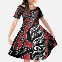 Koru Fern New Zealand Family Matching Summer Maxi Dress and Hawaiian Shirt Maori Tribal Pattern LT9 Daughter's Dress Red - Polynesian Pride