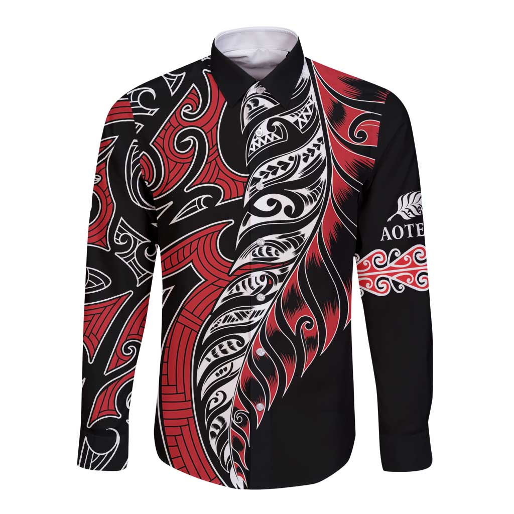 Koru Fern New Zealand Long Sleeve Button Shirt Maori Tribal Pattern