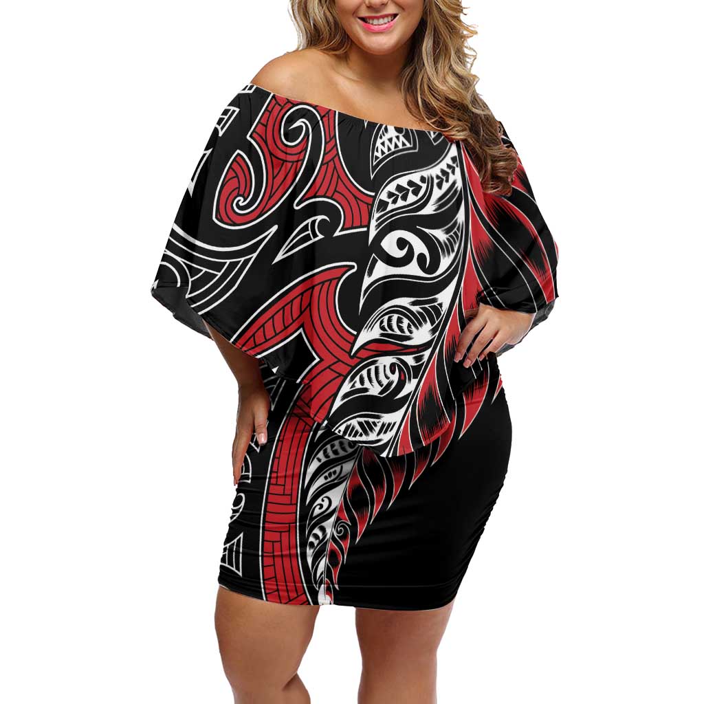 Koru Fern New Zealand Off Shoulder Short Dress Maori Tribal Pattern