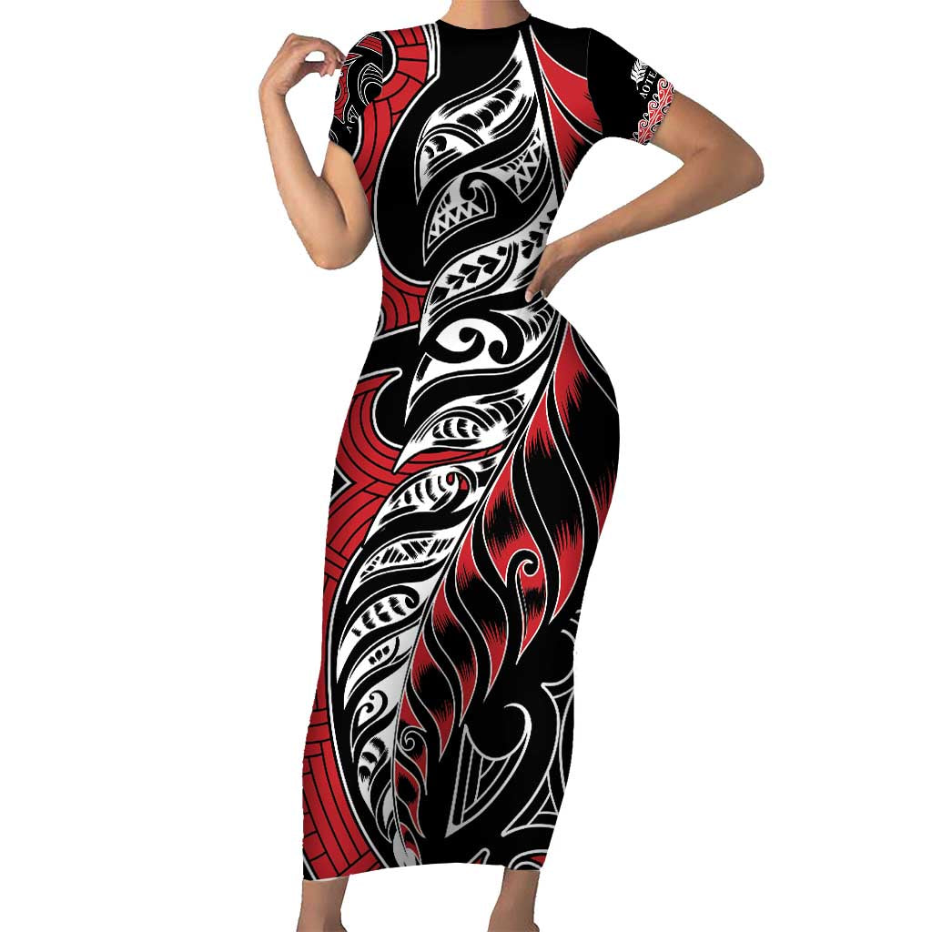 Koru Fern New Zealand Short Sleeve Bodycon Dress Maori Tribal Pattern