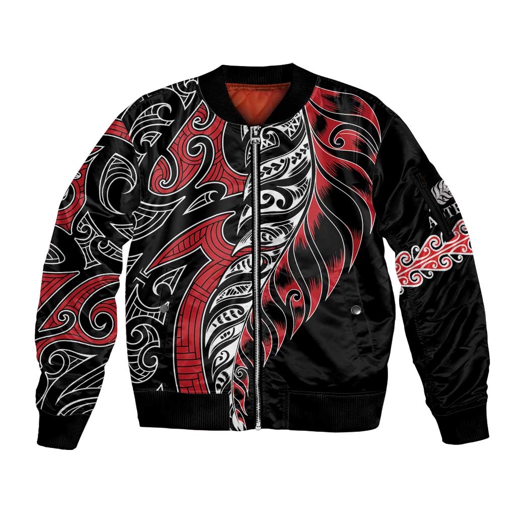 Koru Fern New Zealand Sleeve Zip Bomber Jacket Maori Tribal Pattern