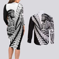 Koru Fern New Zealand Maori Tribal Warrior Couples Matching Long Sleeve Bodycon Dress and Long Sleeve Button Shirt