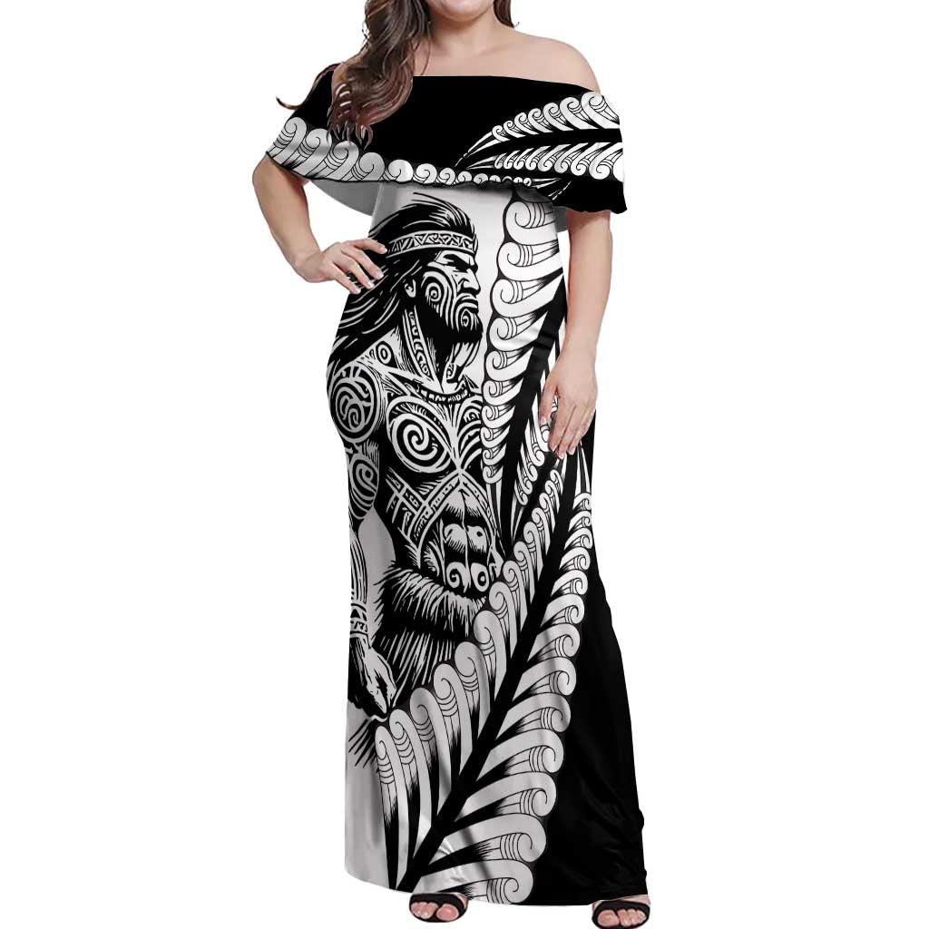 Koru Fern New Zealand Maori Tribal Warrior Off Shoulder Maxi Dress