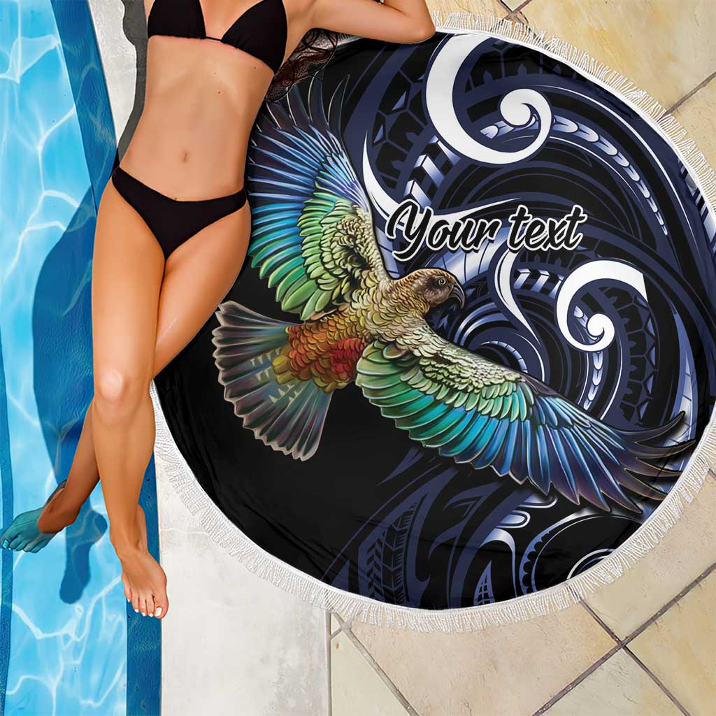 New Zealand Kea Bird Personalised Beach Blanket Maori Tribal Koru Art