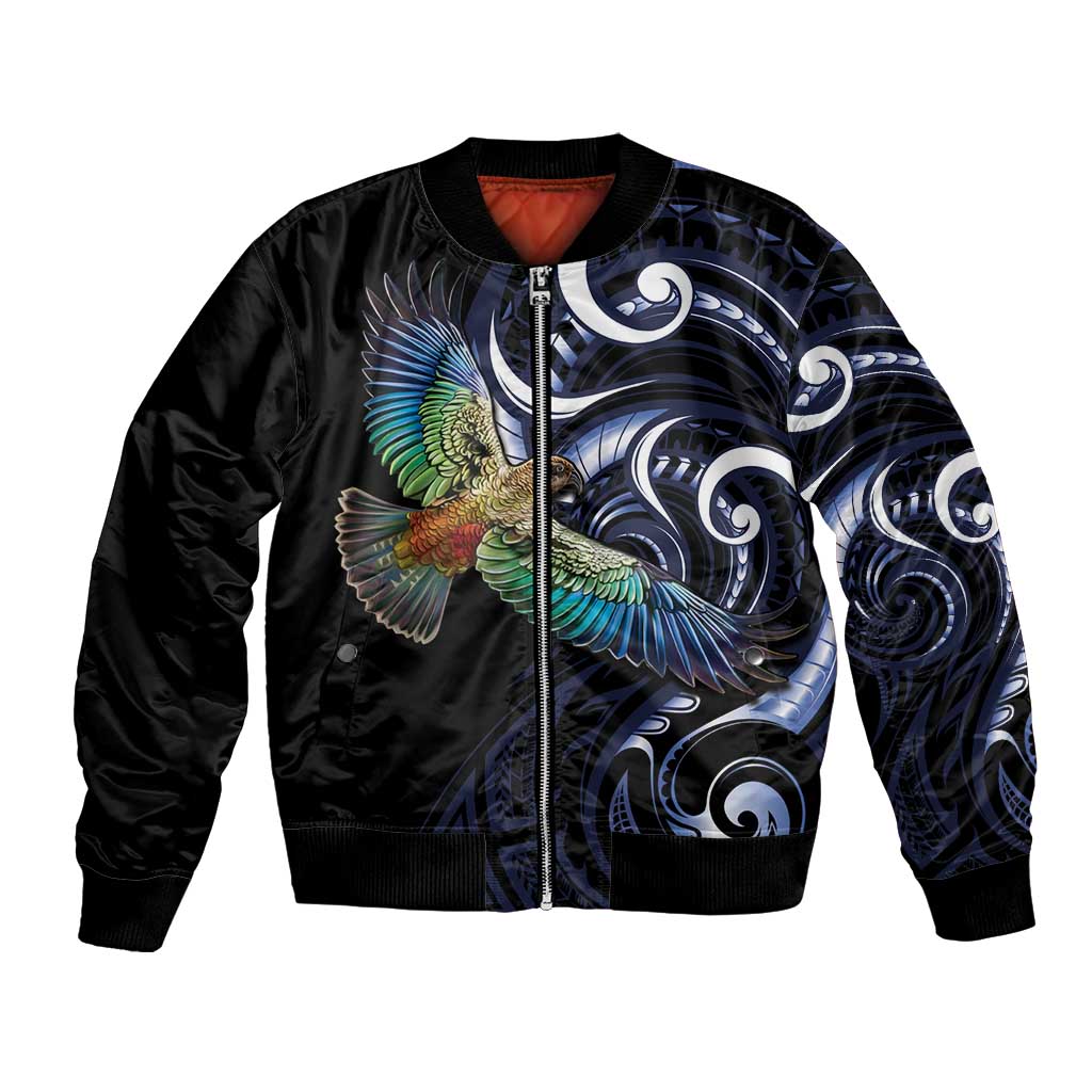 New Zealand Kea Bird Personalised Bomber Jacket Maori Tribal Koru Art