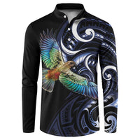 New Zealand Kea Bird Personalised Button Sweatshirt Maori Tribal Koru Art