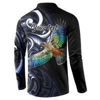 New Zealand Kea Bird Personalised Button Sweatshirt Maori Tribal Koru Art