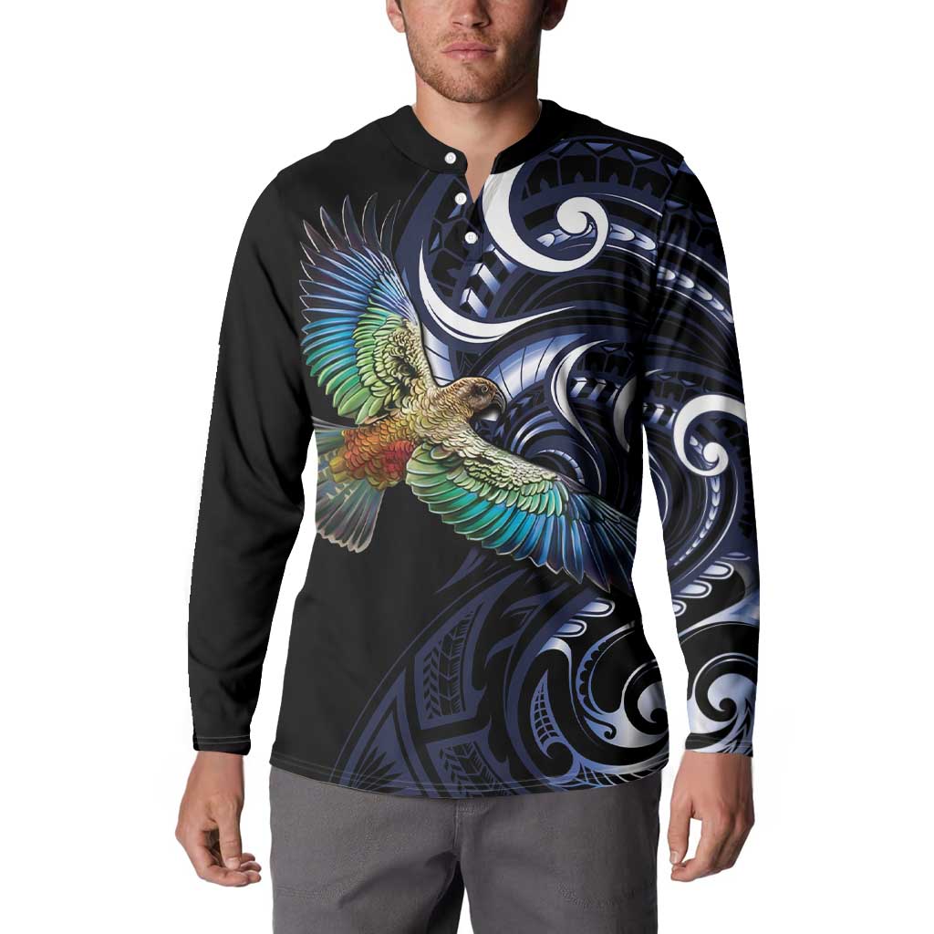 New Zealand Kea Bird Personalised Button Sweatshirt Maori Tribal Koru Art