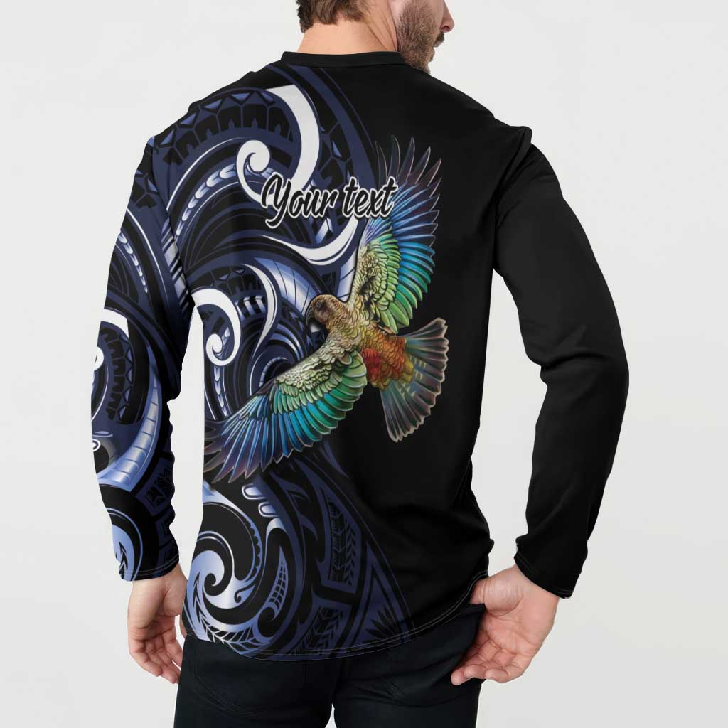 New Zealand Kea Bird Personalised Button Sweatshirt Maori Tribal Koru Art