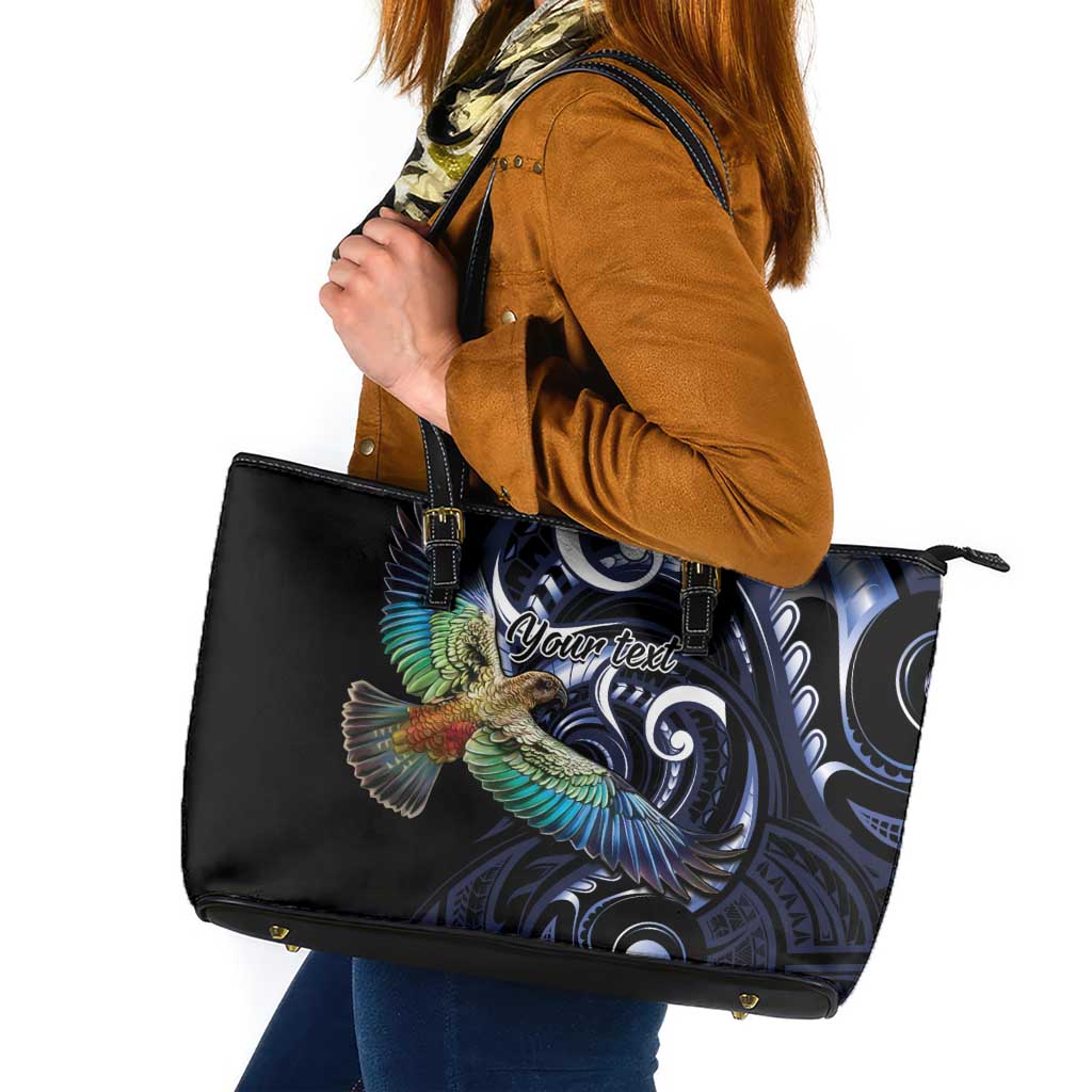 New Zealand Kea Bird Personalised Leather Tote Bag Maori Tribal Koru Art